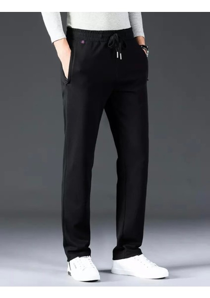 Büyük Beden Özel Tasarım Düz Paça Çift Cep Dış Mekan Spor-Klasik Kışlık Erkek Eşofman Altı