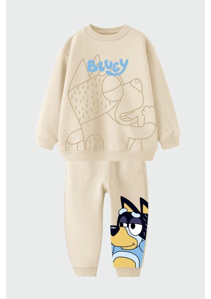 Erkek Çocuk 3 Iplik Pamuklu Kumaş Bluey Baskılı Alt Üst Takım