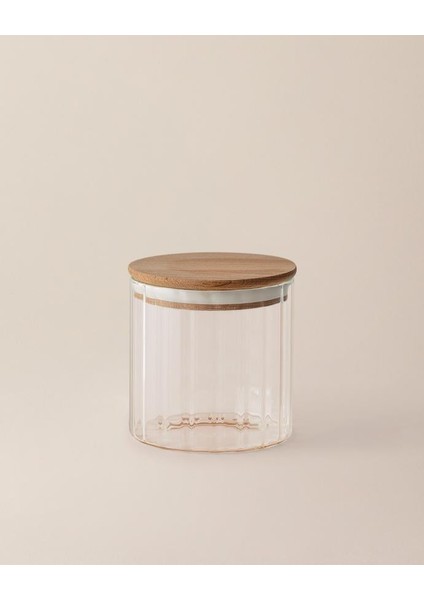 Dritto Optikli Borosilikat Ahşap Kapaklı Kavanoz Küçük Boy