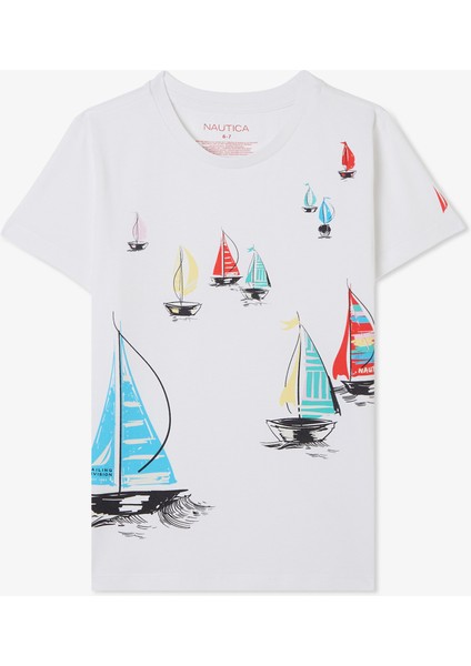 Erkek Çocuk Beyaz Regular Fit Baskılı T-Shirt