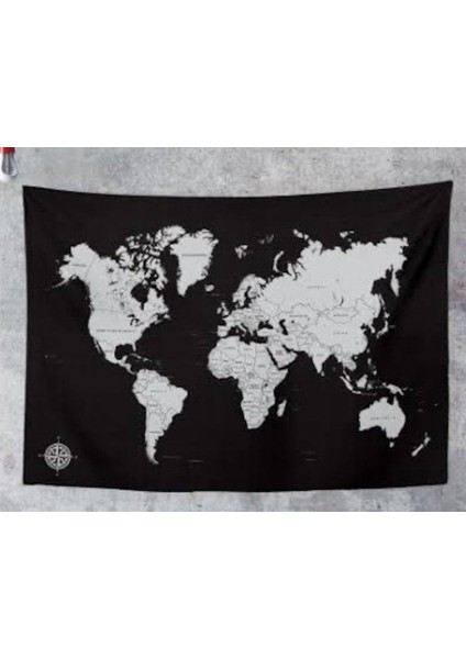 Siyah Dünya Haritası Duvar Halısı 70X90CM
