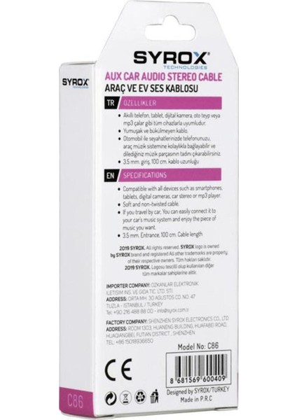 1 Metrelik Yüksek Kaliteli Aux Kablo, Ses Aktarımında Güvenilir ve Şık Tasarım modelleri