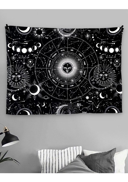 Siyah Moon Burçlar Duvar Halısı
