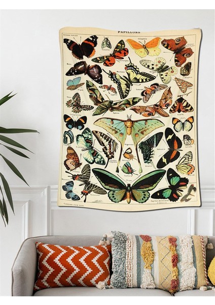Vintage Kelebek Kadife Duvar Halısı 70x100 cm Şık ve Modern Dekorasyon