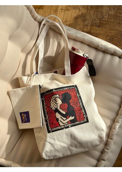 Dikey I %100 Ham Gabardin Kumaş Çanta I Kiss Of Life I 35X45CM Cüzdanlı Bez Çanta fiyatları