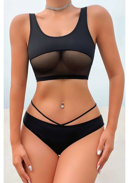 Kadın Siyah Çapraz Ip Detaylı Şık Bikini Takımı fiyatları