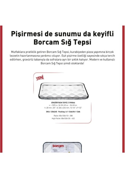 590066 Borcam Tepsi 1025 cc 33,4X24,4X2 cm fiyatları