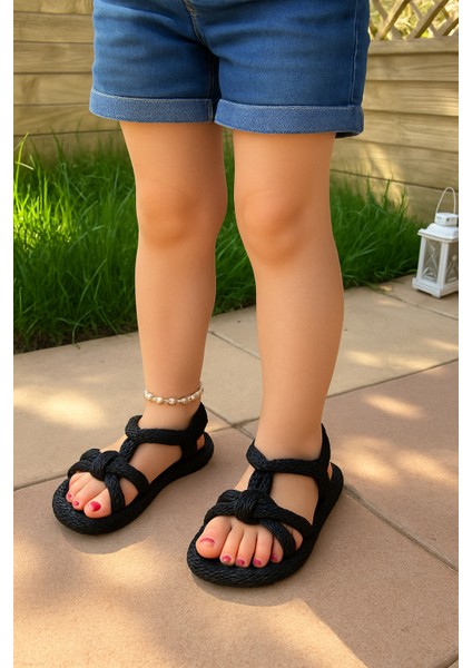 Örgü Desenli Kaymaz Taban Yumuşak Anne Kız Sandalet