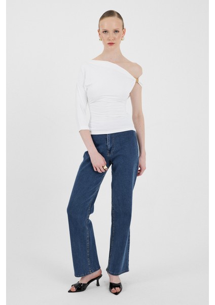 Ekru Omuz Aksesuar Detaylı Yarım Kol Bluz 2490 modelleri