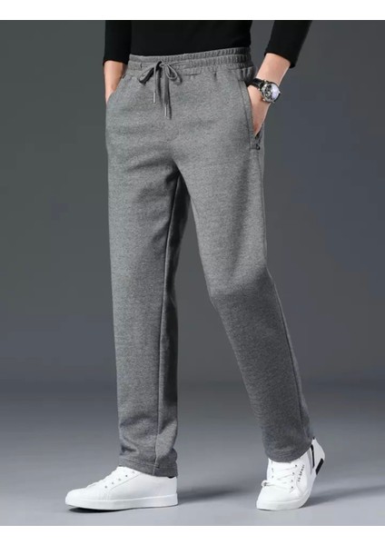 Büyük Beden Özel Tasarım Düz Paça Çift Cep Dış Mekan Spor-Klasik Kışlık Erkek Eşofman Altı