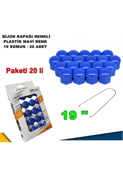 Renkli Bijon Kapağı Plastik Mavi Renk Altıgen 19 mm Bijon Uyumlu 20 Adet