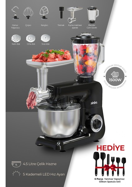 SMX-2775 Çok Amaçlı Mutfak Şefi ( Hamur - Kıyma - Blender Makinesi ) Hediye Spatula Seti