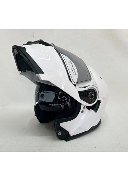Çene Açılır Kask TK912 Parlak Beyaz Iç Güneş Vizörlü