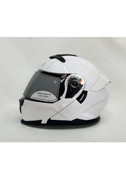 Çene Açılır Kask TK912 Parlak Beyaz Iç Güneş Vizörlü fırsatları