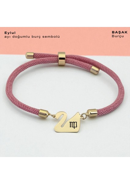 Eylül Ayı Doğumlarına Pembe Örgülü Kuğu Kuşu Motifli 14 Ayar Altın Plakalı Hediye BILEKLIK-609AY fiyatları