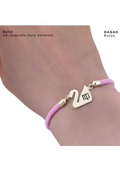 Eylül Ayı Doğumlarına Pembe Örgülü Kuğu Kuşu Motifli 14 Ayar Altın Plakalı Hediye BILEKLIK-609AY fırsatları