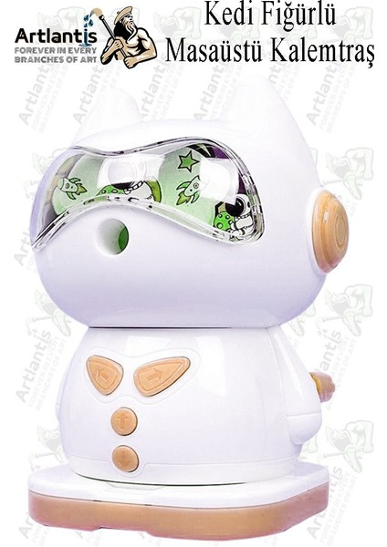 Kollu Kalemtraş Masa Tipi Kedi Figürlü 1 Adet Masaüstü Kollu Kalem Tıraş Kalem Sınıf Ofis Okul