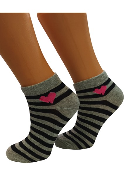 Kadın 3'lü Kalp Desenli Çizgili Patik Çorap fiyatları