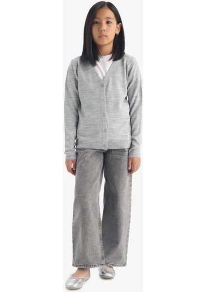 Kız Çocuk V Yaka Düğmeli Okul Triko Hırkası E7708A825AU