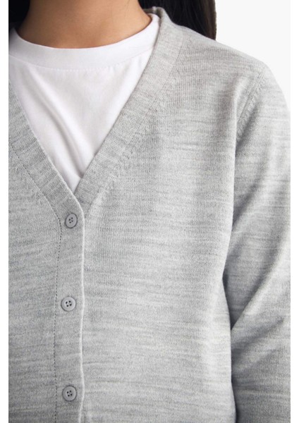 Kız Çocuk V Yaka Düğmeli Okul Triko Hırkası E7708A825AU