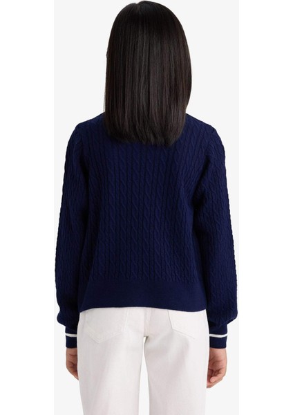 Kız Çocuk Okul Standart Fit Bisiklet Yaka Triko Kazak E7740A825AU