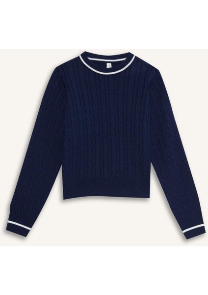 Kız Çocuk Okul Standart Fit Bisiklet Yaka Triko Kazak E7740A825AU