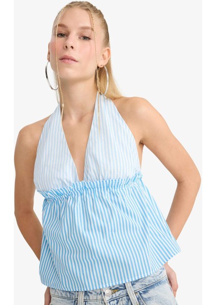 Coool Poplin Boyundan Bağlamalı Bluz F9621AX25AU