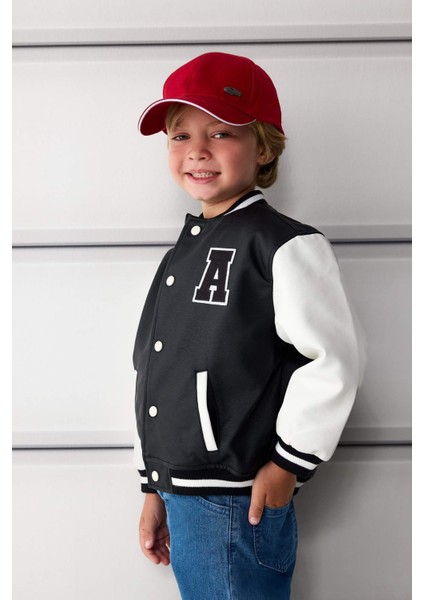 Erkek Bebek Su Geçirmez Kolej Yaka Nakışlı Cepli Çıtçıtlı Bomber Mont E7476A525AU