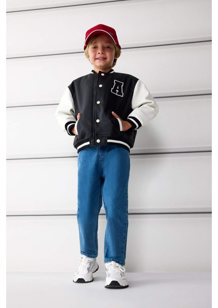 Erkek Bebek Su Geçirmez Kolej Yaka Nakışlı Cepli Çıtçıtlı Bomber Mont E7476A525AU