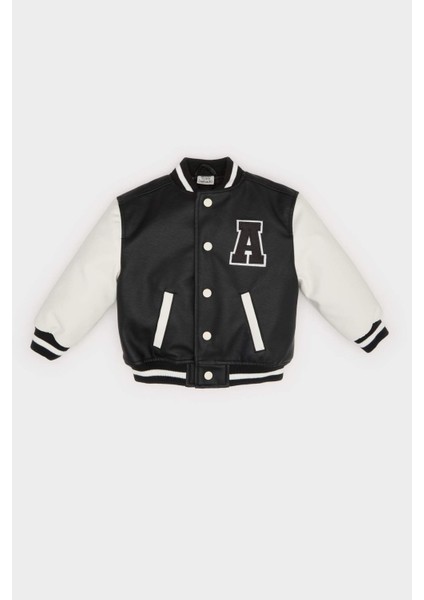 Erkek Bebek Su Geçirmez Kolej Yaka Nakışlı Cepli Çıtçıtlı Bomber Mont E7476A525AU