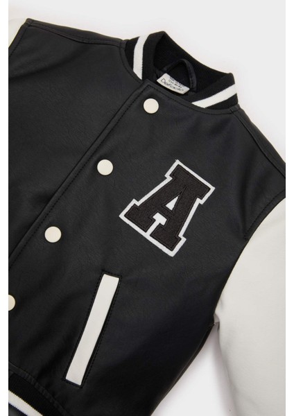 Erkek Bebek Su Geçirmez Kolej Yaka Nakışlı Cepli Çıtçıtlı Bomber Mont E7476A525AU