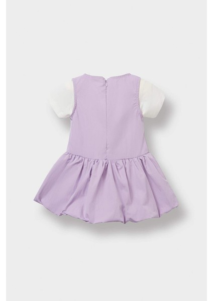 Kız Bebek 2'li Takım Basic Düz Kısa Kollu Tişört Paraşüt Elbise F8274A525SM