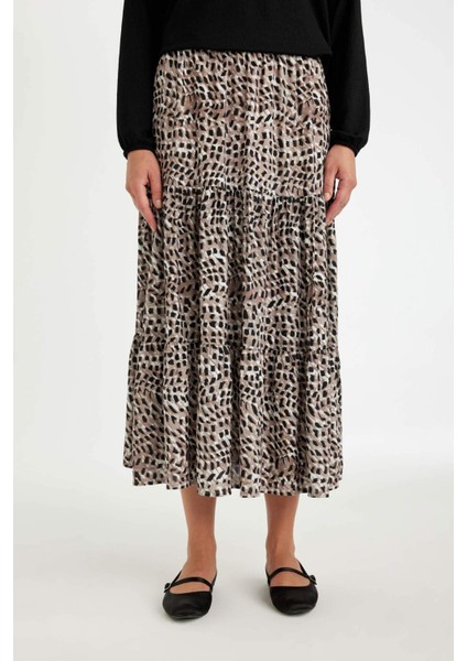 Kloş Beli Lastikli Leopar Desenli Kiloş Maxi Etek D5328AX24AU fırsatları