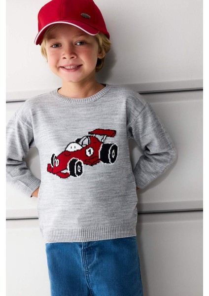 Erkek Bebek Bisiklet Yaka Araba Baskılı Triko Kazak F2586A525WN indirimleri