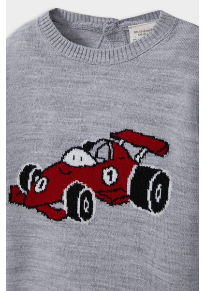 Erkek Bebek Bisiklet Yaka Araba Baskılı Triko Kazak F2586A525WN