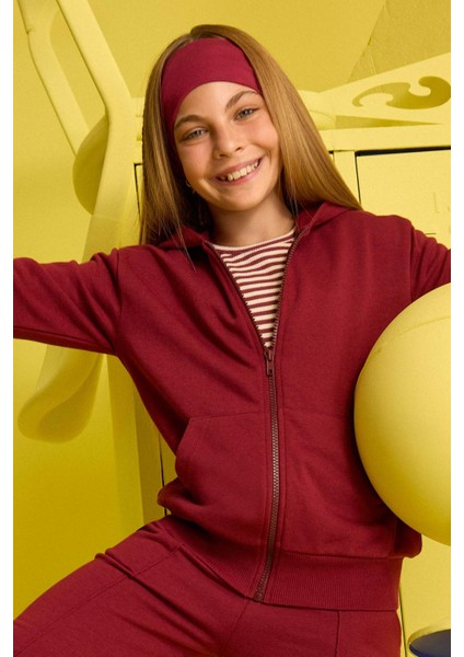 Kız Çocuk Basic Düz Kapüşonlu Okul Fermuarlı Sweatshirt C8110A825AU