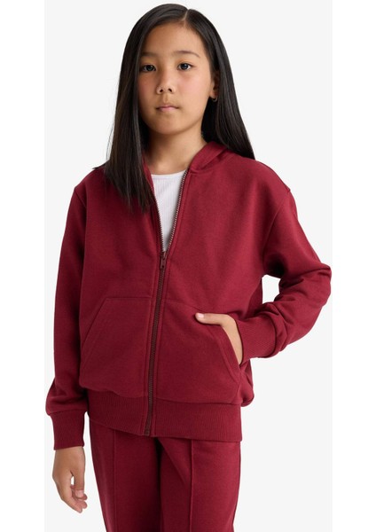 Kız Çocuk Basic Düz Kapüşonlu Okul Fermuarlı Sweatshirt C8110A825AU