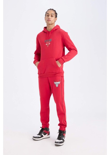 Fit NBA Chicago Bulls Standart Fit Cepli Beli Bağcıklı Kalın Jogger Eşofman Altı D6564AX25SP