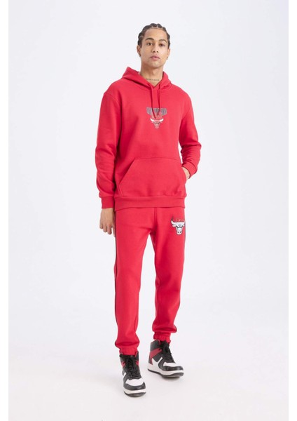 Fit NBA Chicago Bulls Standart Fit Cepli Beli Bağcıklı Kalın Jogger Eşofman Altı D6564AX25SP