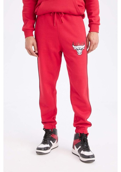 Fit NBA Chicago Bulls Standart Fit Cepli Beli Bağcıklı Kalın Jogger Eşofman Altı D6564AX25SP