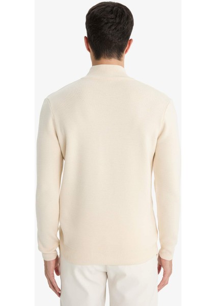 Standart Fit Normal Kesim Dik Yaka Yarım Fermuarlı Basic Düz Triko Kazak A5184AX25AU