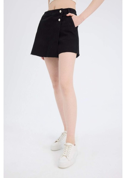 Yüksek Bel Jean Şort Etek