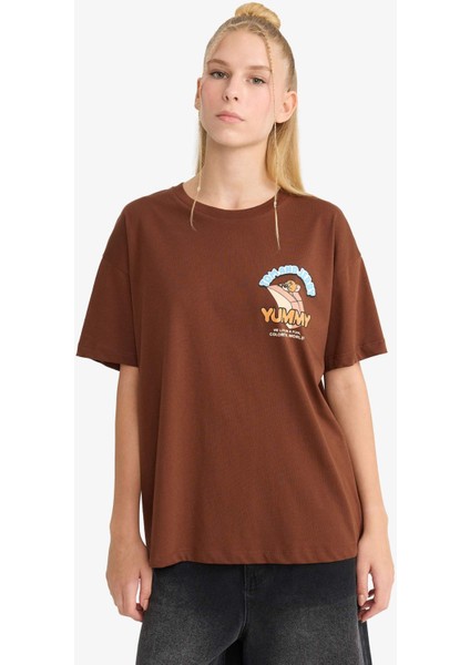 Tom & Jerry Oversize Geniş Kalıp Bisiklet Yaka Sırt Baskılı Kısa Kollu Tişört F8833AX25AU