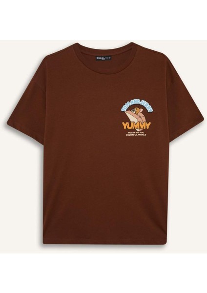 Tom & Jerry Oversize Geniş Kalıp Bisiklet Yaka Sırt Baskılı Kısa Kollu Tişört F8833AX25AU