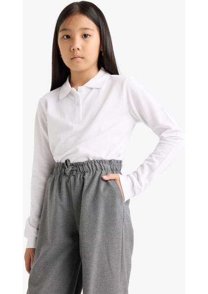 Kız Çocuk Okul Polo Yaka Basic Düz Pike 2'li Tişört C7297A825AU