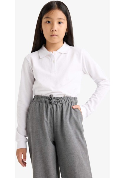 Kız Çocuk Okul Polo Yaka Basic Düz Pike 2'li Tişört C7297A825AU