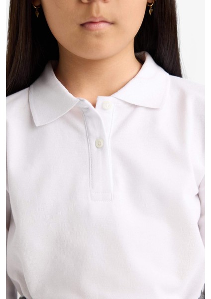 Kız Çocuk Okul Polo Yaka Basic Düz Pike 2'li Tişört C7297A825AU