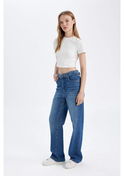 90's Wide Leg Yüksek Bel Geniş Paça Uzun Jean Yıkamalı Pantolon D1336AX24WN
