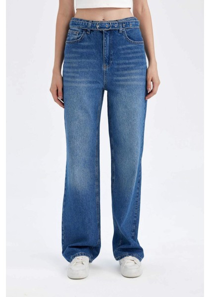 90's Wide Leg Yüksek Bel Geniş Paça Uzun Jean Yıkamalı Pantolon D1336AX24WN