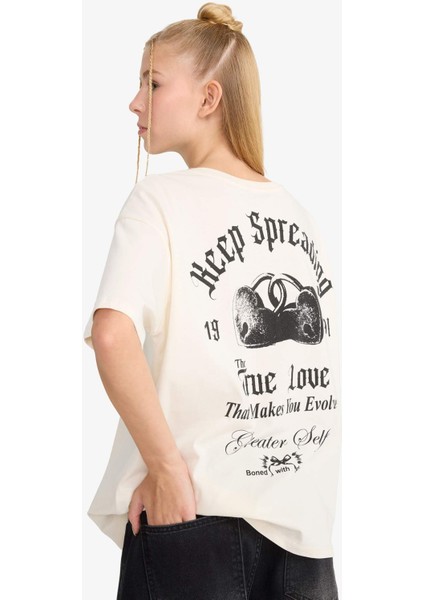 Coool Oversize Geniş Kalıp Bisiklet Yaka Sırt Baskılı Kısa Kollu Tişört F8749AX25AU fırsatları